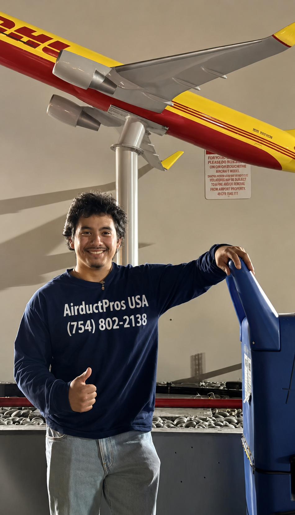 Air Duct Pros USA technician at DHL airport — commercial air duct cleaning